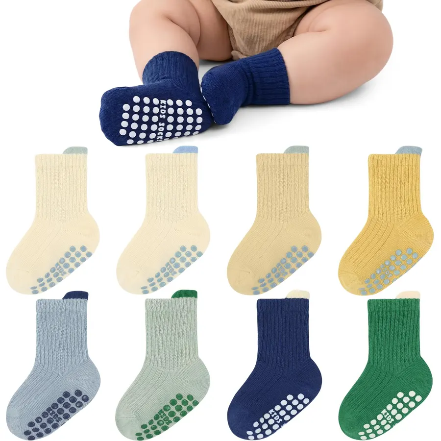 8 Pack Toddler Non Slip Socks with Grippers