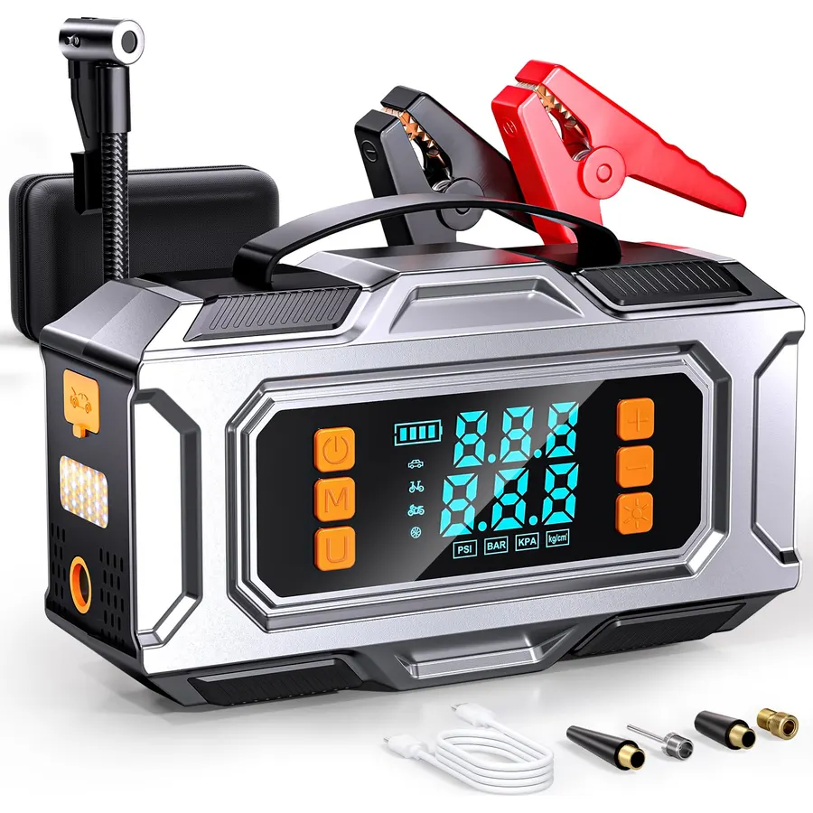 Car Battery Jump Starter with Air Compressor 4500A 150PSI, Car Jumper Starter Portable (9L Gas/8L Diesel), Jump Box Car Battery with Auto-Shutoff Tire Inflator, Jumper Cables and Light