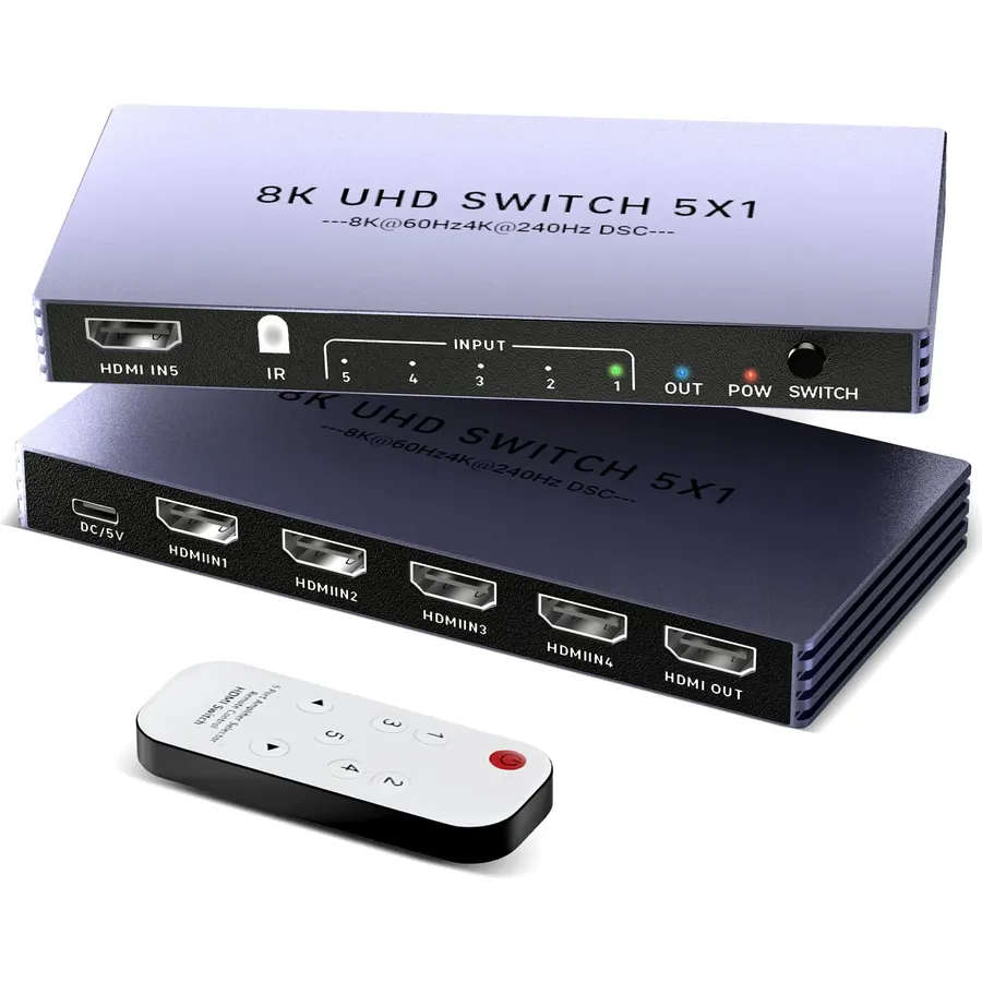 UGREEN HDMI Switch 5 in 1 Out, 4K@60Hz, with Remote, HDR, VRR, 3D, Black