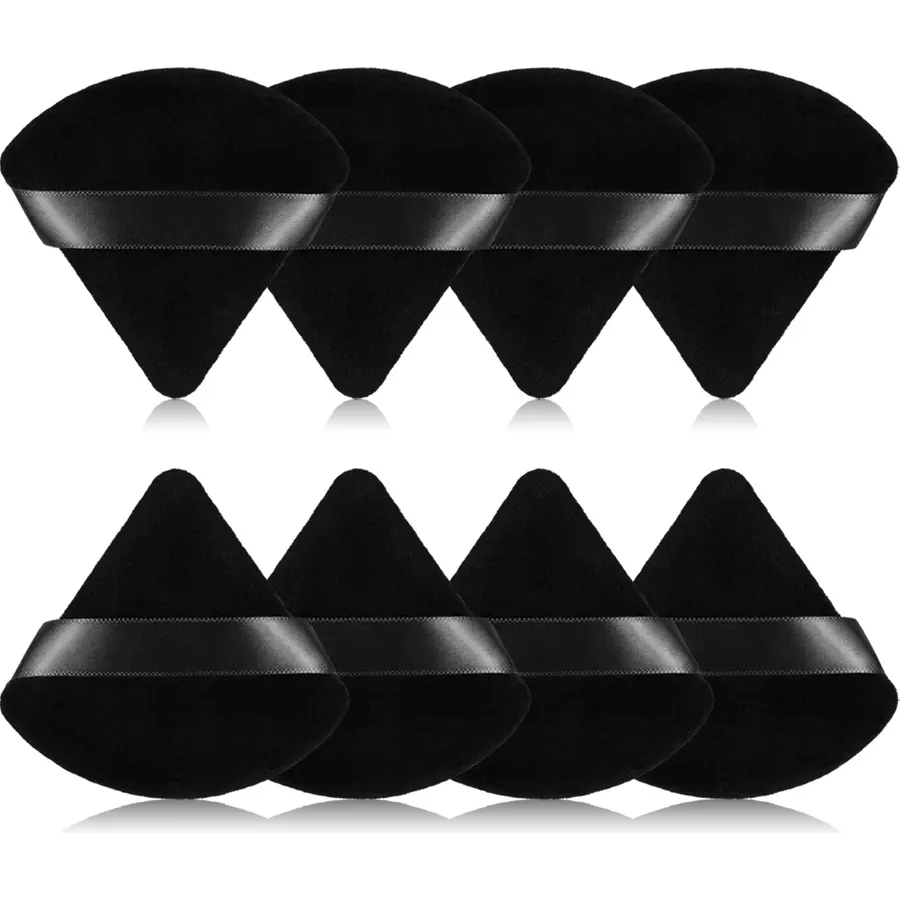 8Pcs of Triangular Powder Puff Makeup Sponges, Made of Super-soft Velvet, Designed for Contouring, Eye, and Corner, Beauty Blender Foundation Mixing Container.(Black)