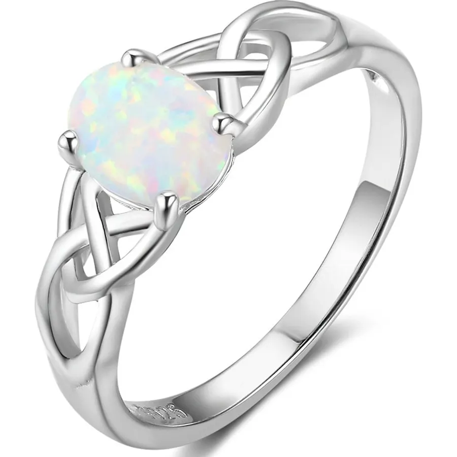 925 Sterling Silver Celtic Knot Heart Shaped Fire Opal Wedding Engagement Ring