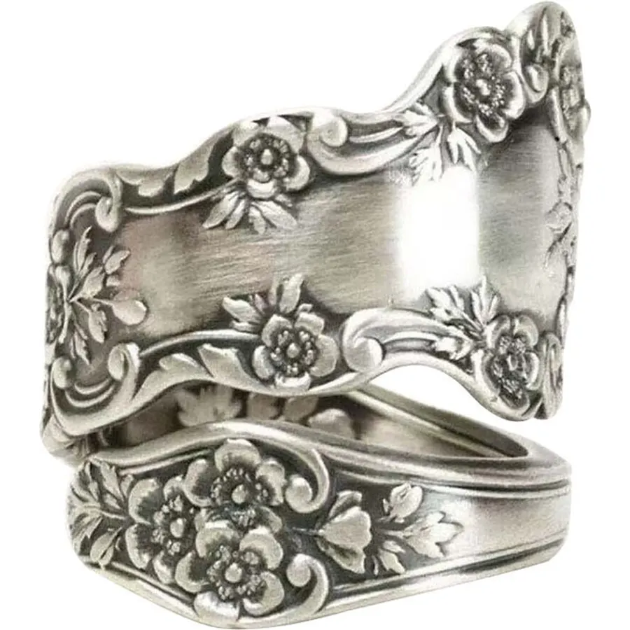 925 Sterling Silver Oxidized Spoon Ring Adjustable Ring Jewelry Gifts for Women