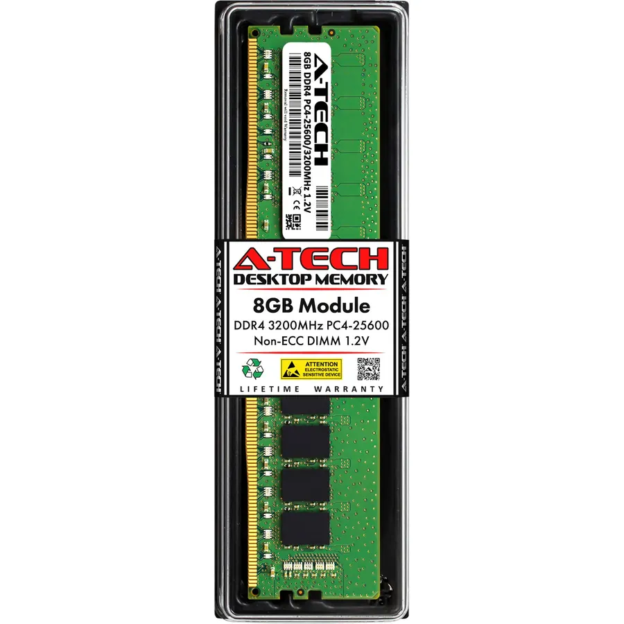 A-Tech 8GB DDR4 3200 MHz UDIMM PC4-25600 (PC4-3200AA) CL22 DIMM Non-ECC Desktop RAM Memory Module