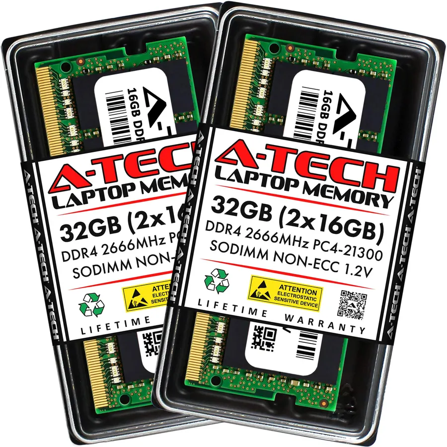 A-Tech DDR4 RAM 32GB Kit (2x16GB) 2666MHz PC4-21300 SODIMM Laptop Memory