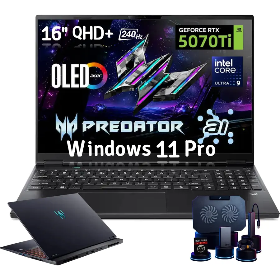 Acer Predator Helios Neo 16S AI Gaming Laptop, Intel Ultra 9 275HX, NVIDIA RTX 5070Ti, 12gigabytes GDDR7, 16" 2.5K OLED 240Hz 500nits Display, 32GB DDR5 RAM, 2TB SSD, Win11 Pro, 4-Zone RGB Keyboard