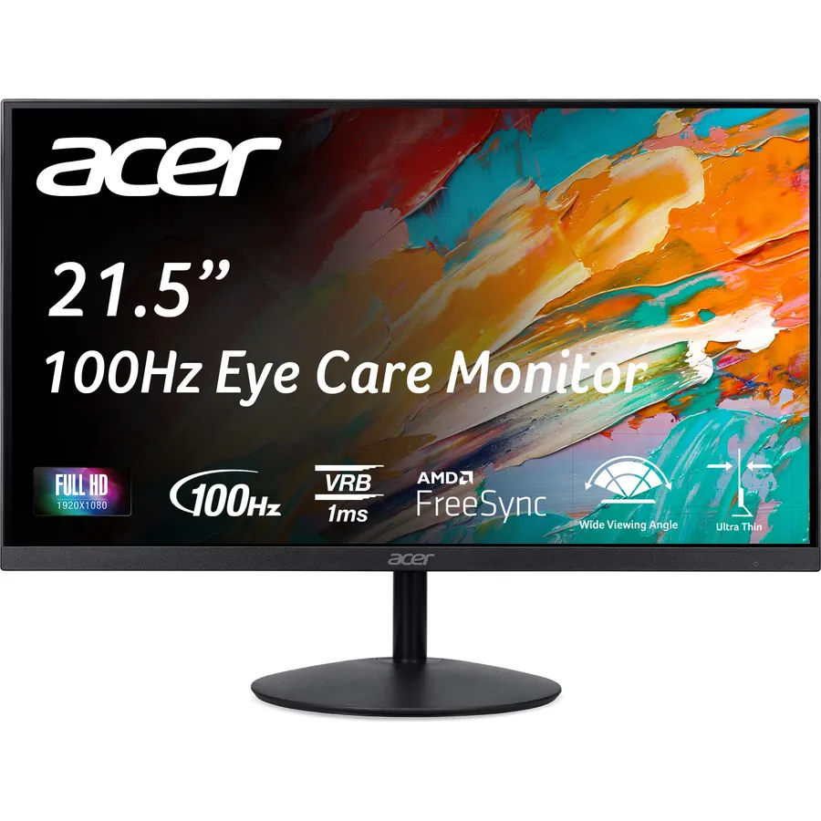 Acer SB222Q EBI 21.5" FHD 1920 x 1080 IPS Zero-Frame IPS Gaming Office Monitor | AMD FreeSync Technology | Ultra-Thin Stylish Design | Up to 100Hz | 1ms VRB | Low Blue Light | Tilt | HDMI & VGA Ports