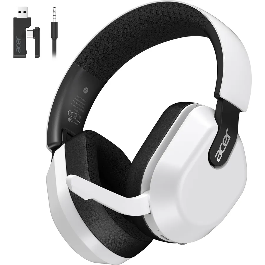 Acer Wireless Gaming Headset for PS5, PC, Flip-to-Mute Microphone - White