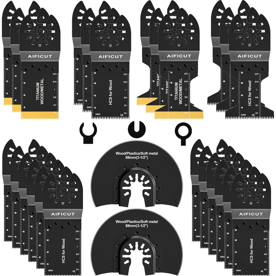AIFICUT 26pcs Oscillating Saw Blades Titanium Multitool Blades for Wood Plastics Metal oscillating Tool Blades Kits Fit Rockwell Ridgid Ryobi Milwaukee Chicago Craftsman Dewalt