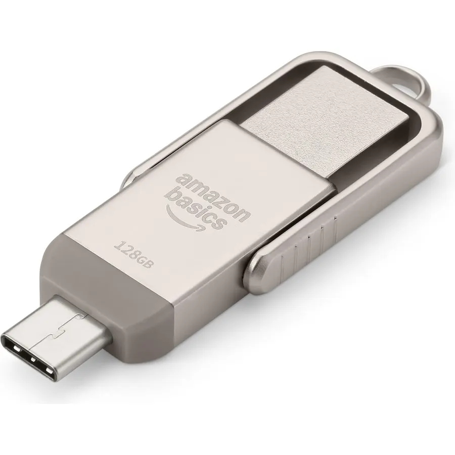 Amazon Basics 128GB USB Flash Drive, Thumb Drive Memory Stick with USB C and USB A Dual Ports, Champagne Silver