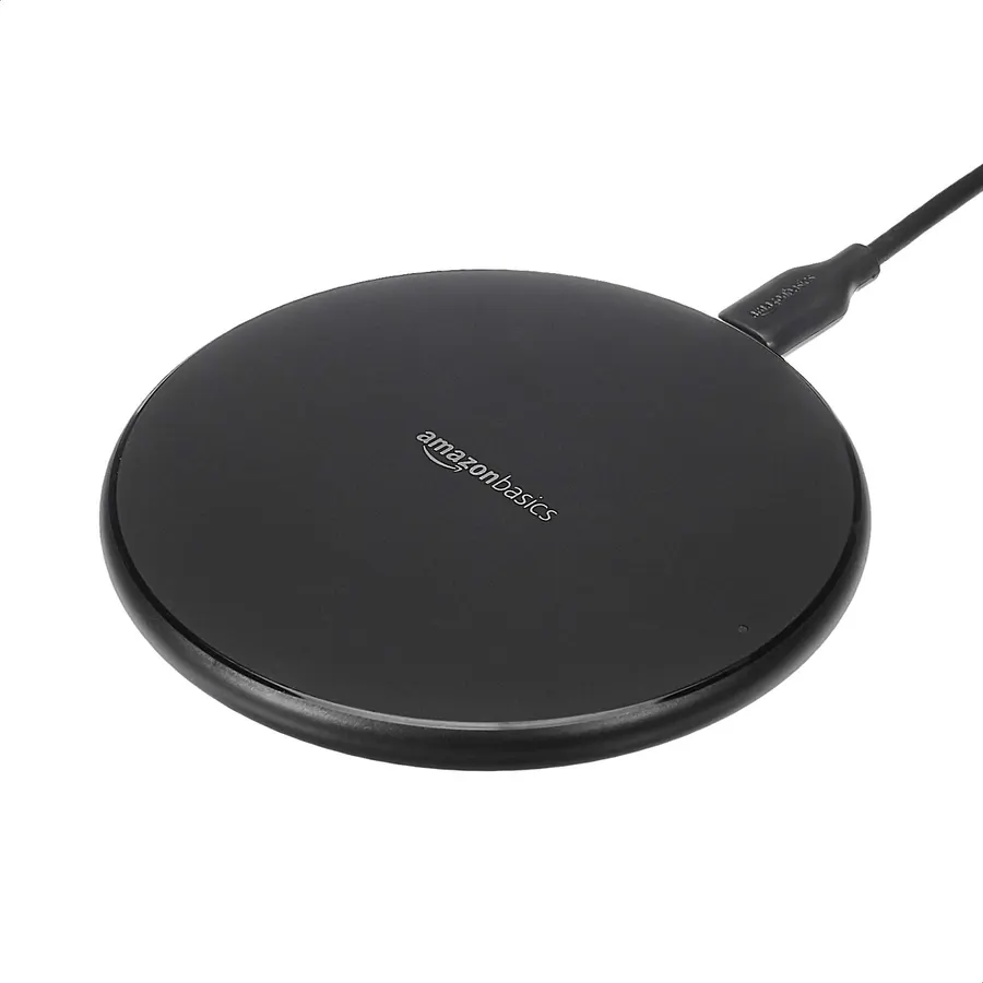 Amazon Basics Wireless Charger, 15W Qi Certified Wireless Charging Pad with USB Cable, Compatible with iPhone 15/14/13/12/11/X, Samsung & LG, Case Compatible, Black