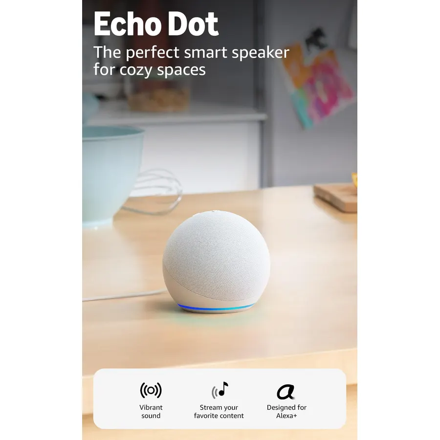 Amazon Echo Dot (newest model) - Vibrant sounding speaker, Designed for Alexa+, Glacier White