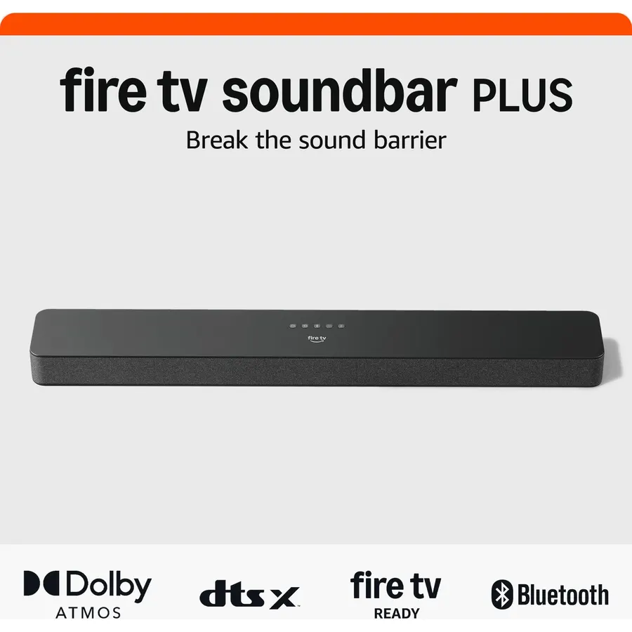 Amazon Fire TV Soundbar Plus with subwoofer (newest model), 3.1 channel, Dolby Atmos, DTS:X, clear dialogue
