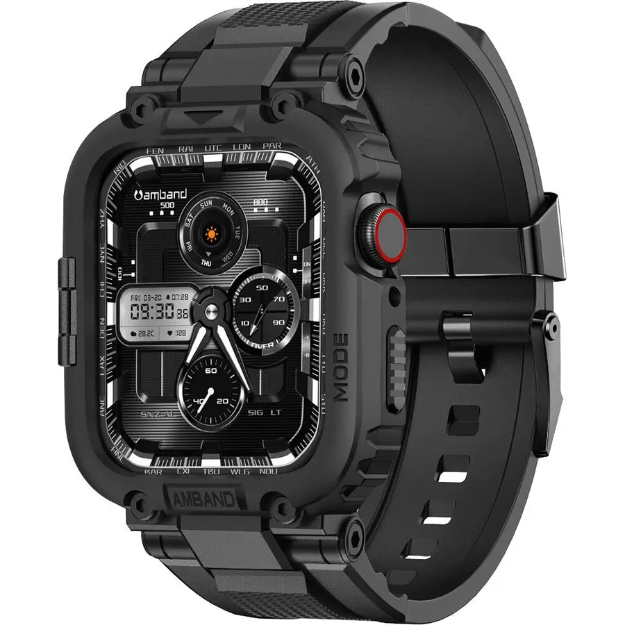 amBand Bands Compatible with Apple Watch 9/8/7/6/5/4 & SE 3/2/1 45mm/44mm Case for Men, M1 Sport Series Rugged Case Protective Cover for iWatch SE3/SE2/6/SE/5/4 44/45 mm Men Black