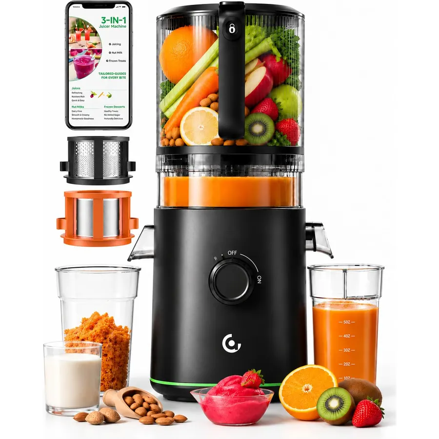 AMZCHEF Juicer Machines, 6.0" Wide Juice Press Fits Whole Fruits, Nut Milk
