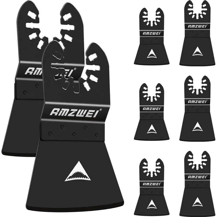 AMZWEI 50PCS Pro Oscillating Saw Blades Metal Wood Cutting + 8PCS Oscillating Tool Scraper Blades,HCS Caulk Remover Tool Blades for Vinyl Flooring,Paint,Carpet,Tile Adhesives