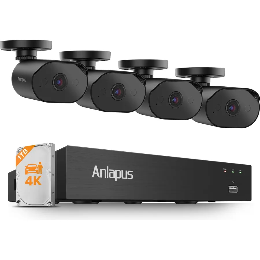 Anlapus 4K 8 Channel Security Camera System, 4 X 8MP Bullet Camera, 1TB HDD