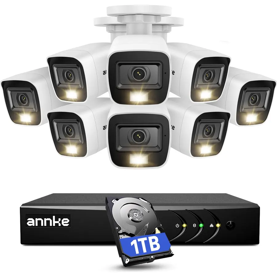 ANNKE Home Wired Camera Security System with Audio, 8X 1080P Cams, 1TB HDD