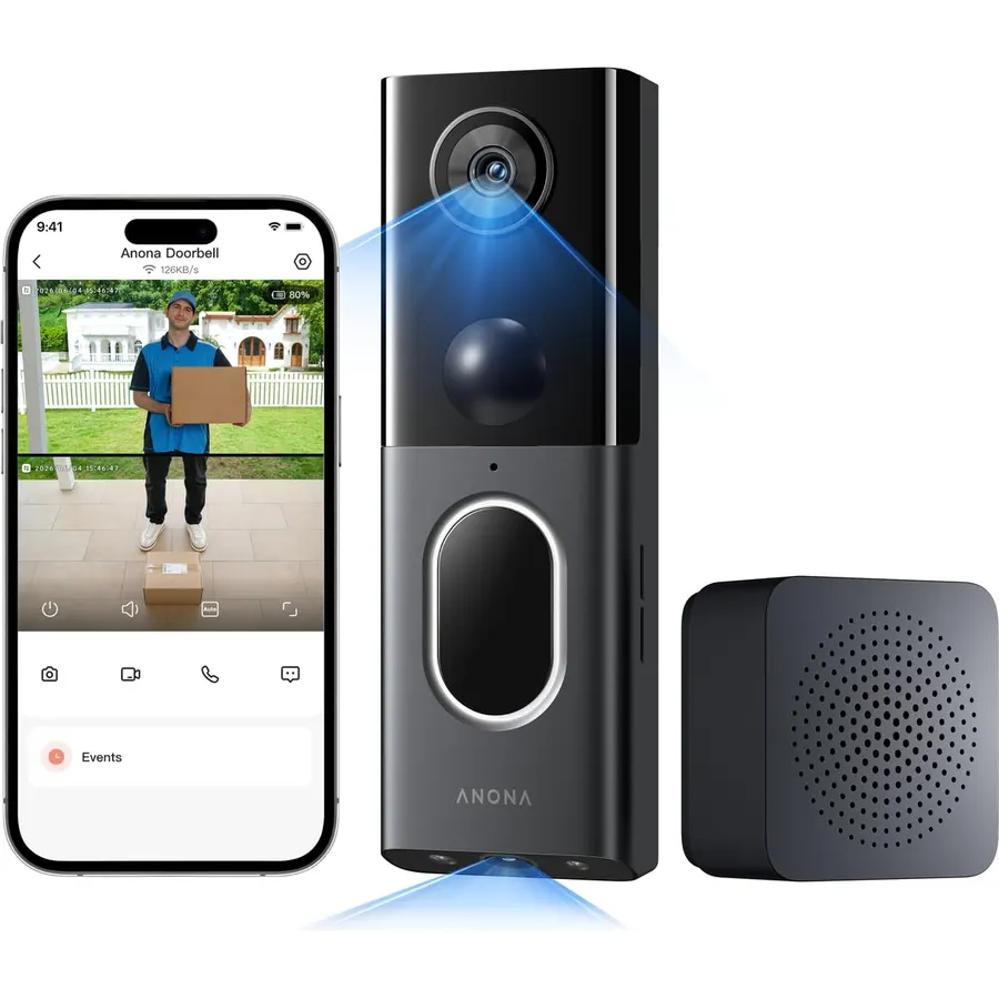Anona 3K Dual Cam Video Doorbell Camera Wireless No Subscription with Chime