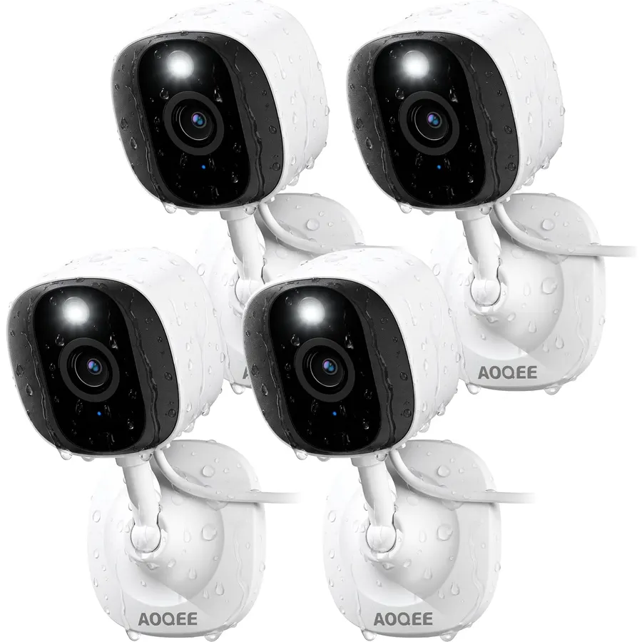 AOQEE 2K Indoor/Outdoor Camera, IP65 Water Resistant & White Light, C1 4Pcs