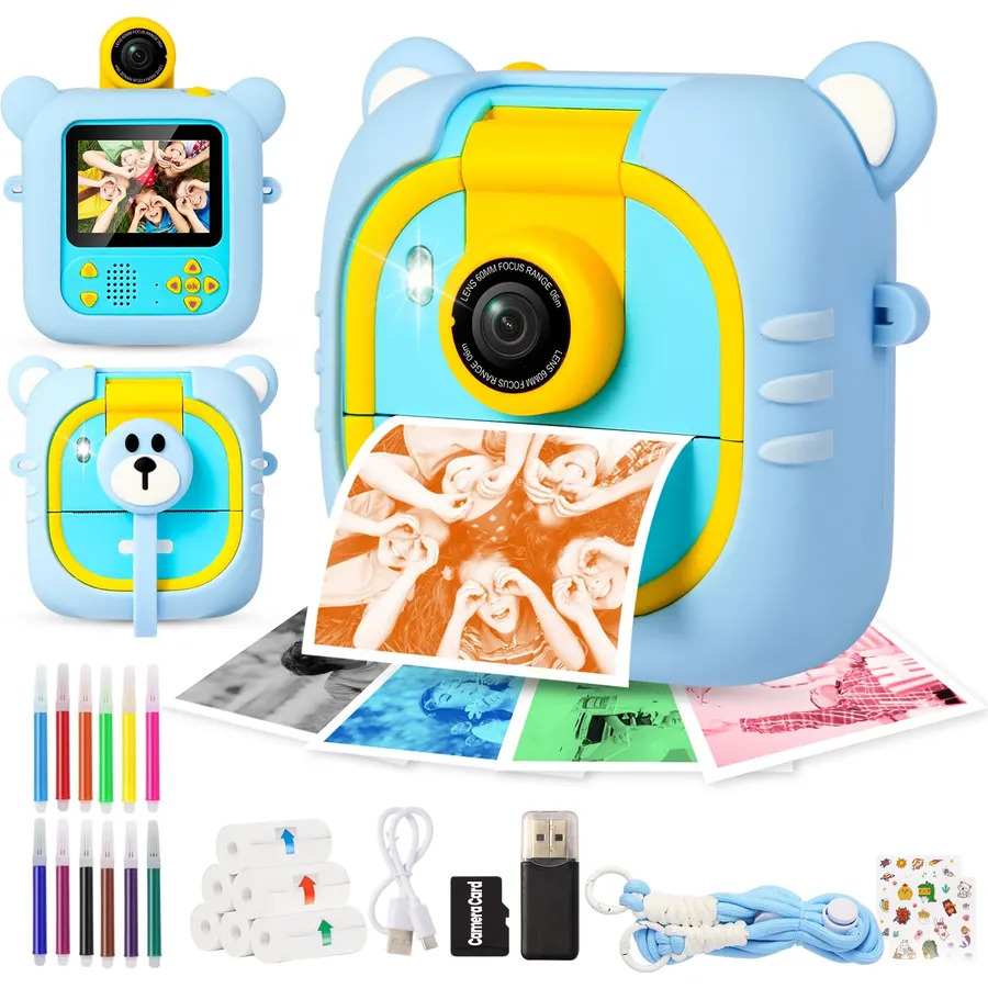 ARNSSIEN Kids Instant Print Camera for Toddlers 1080P 2.4in+180° Flip Lens