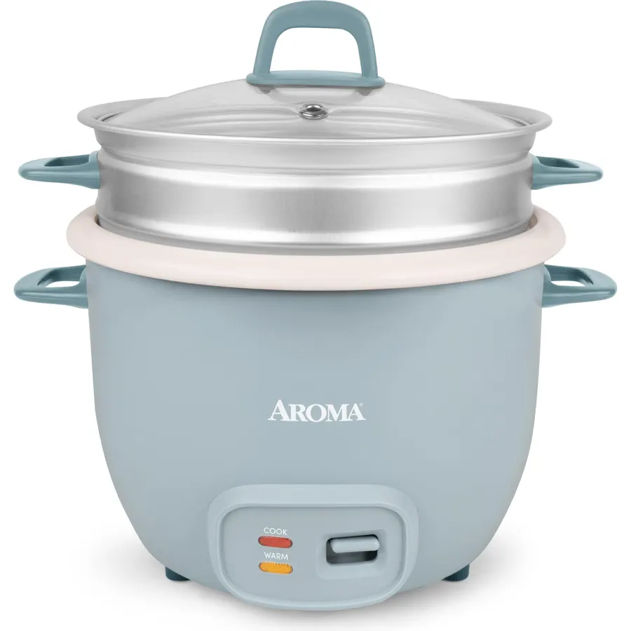 AROMA® Rice Cooker, 7-Cup (Uncooked) / 14-Cup (Cooked), Steamer, Grain Cooker, Oatmeal Cooker, Soup Maker, Auto Keep Warm, 3Qt, Blue, ARC-797-1BL