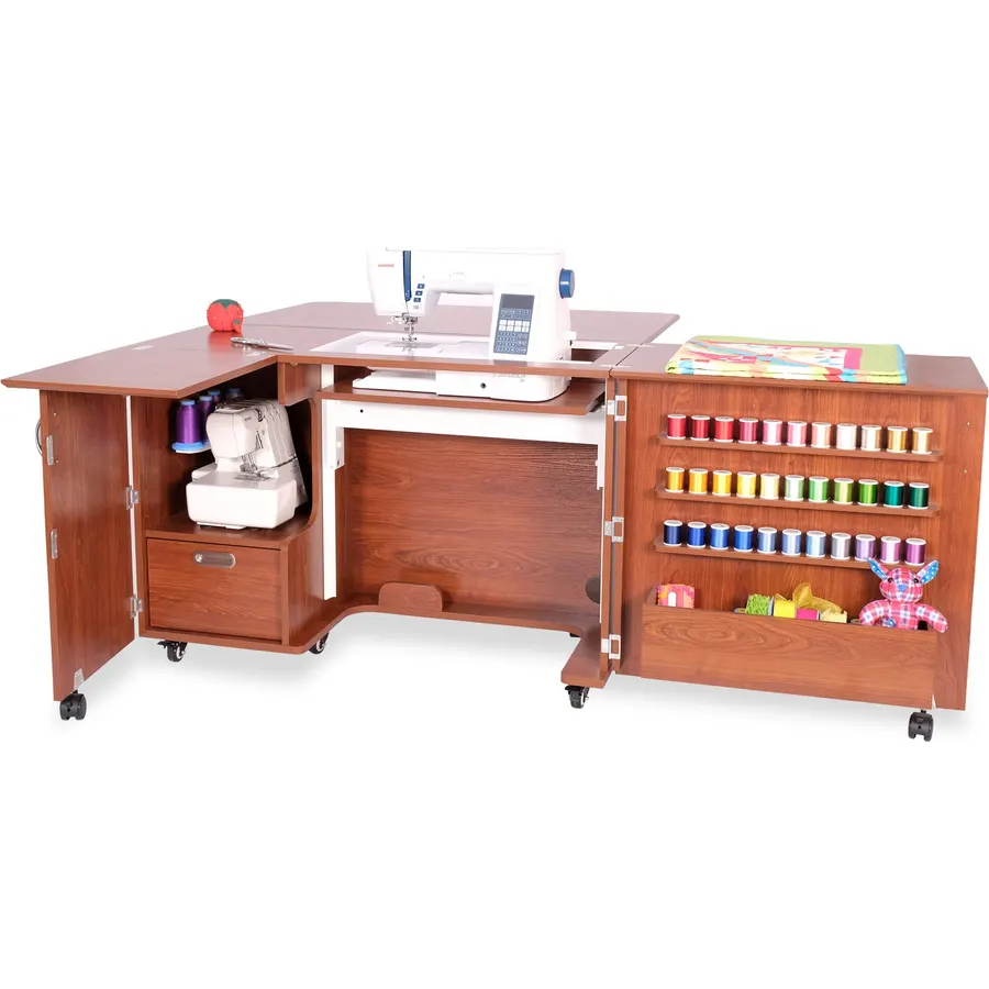 Arrow K8605 Aussie Kangaroo Sewing, Cutting, Quilting, Crafting Cabinet with Storage, Portable with Wheels and Airlift, Large, Teak Finish
