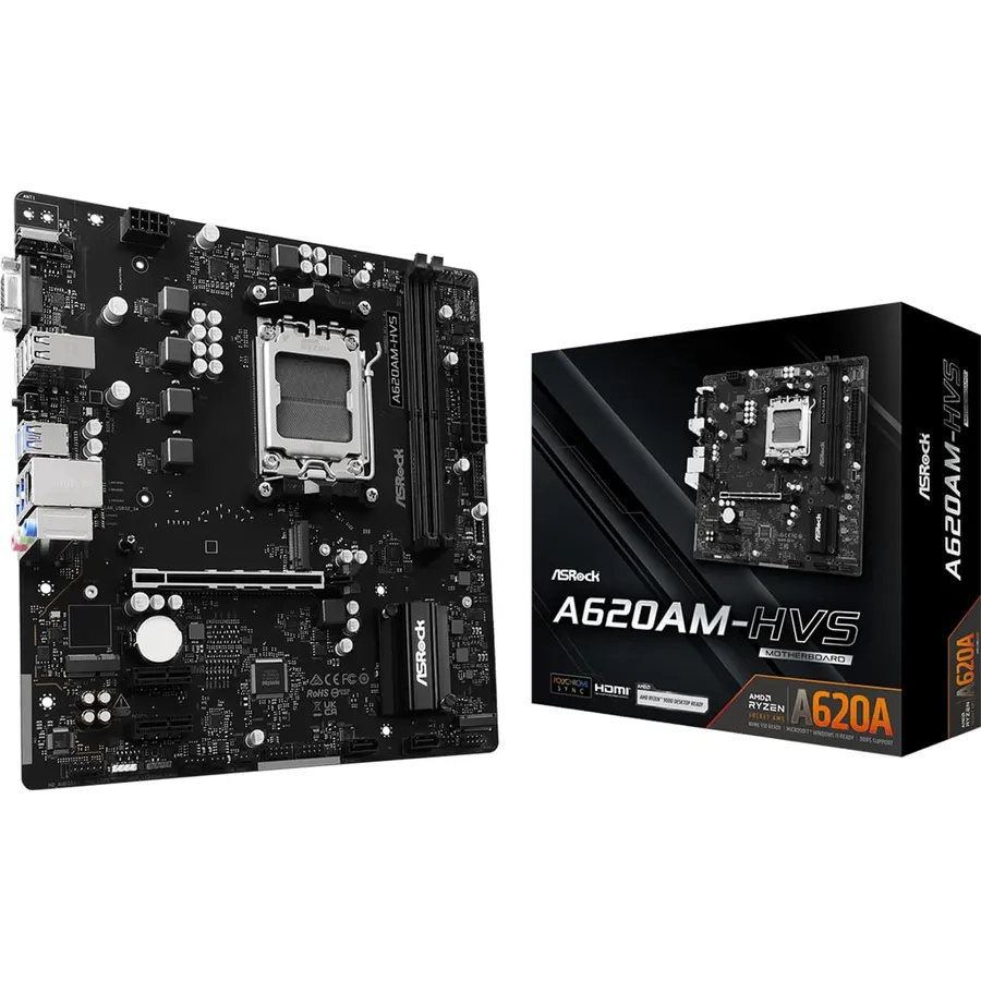 ASRock A620AM-HVS AMD Ryzen 9000/8000 / 7000 Series CPU Compatible (Soket AM5) A620A Micro ATX Motherboard