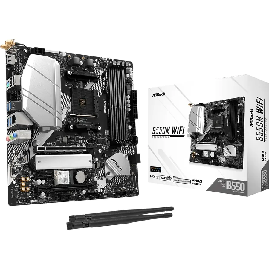 ASRock B550M WiFi Micro-ATX Motherboard, AMD Ryzen 3000-5000 Series Socket AM4, DDR4 4733+, PCIe 4.0