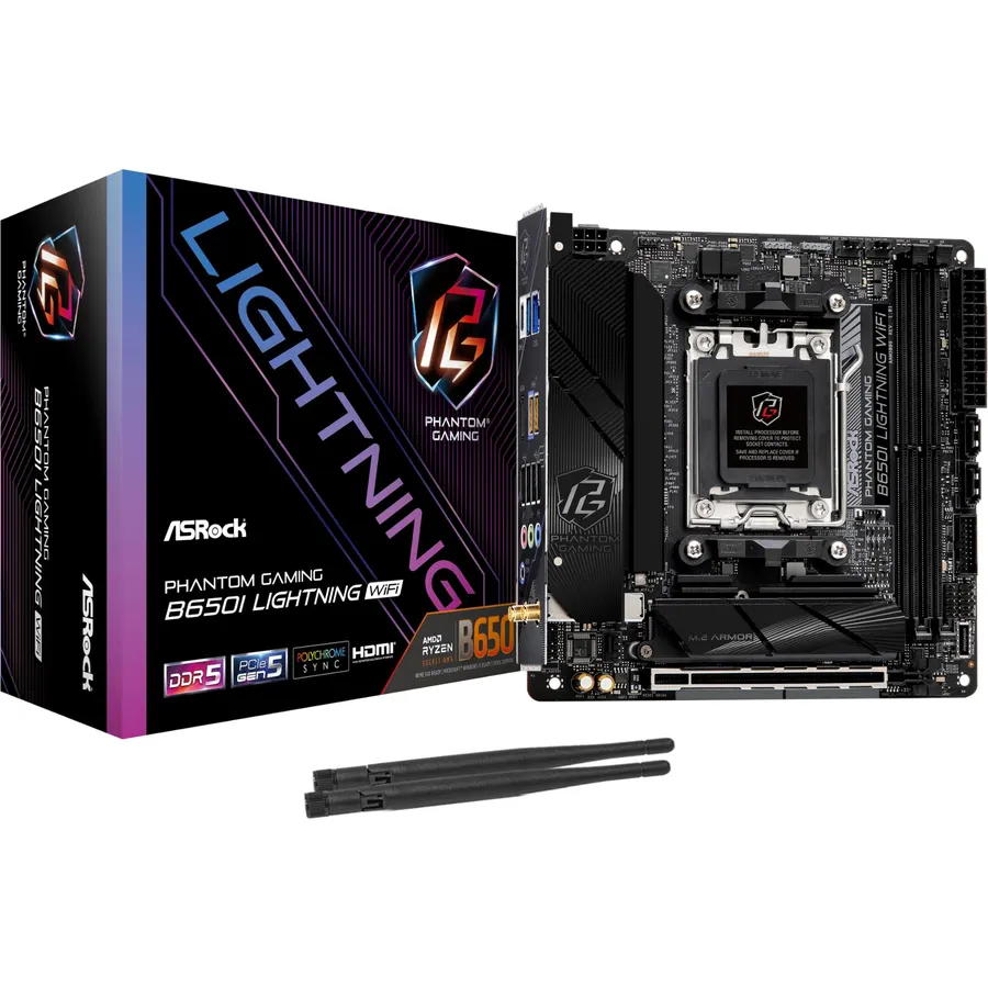 ASRock A620AI WiFi AMD AM5 Mini-ITX Motherboard, Supports AMD Ryzen 9000/8000/7000 Series Processors, DDR5 8200+ (OC), PCIe 4.0, Dual LAN, WiFi 6E, 8+2+1 Power Phase