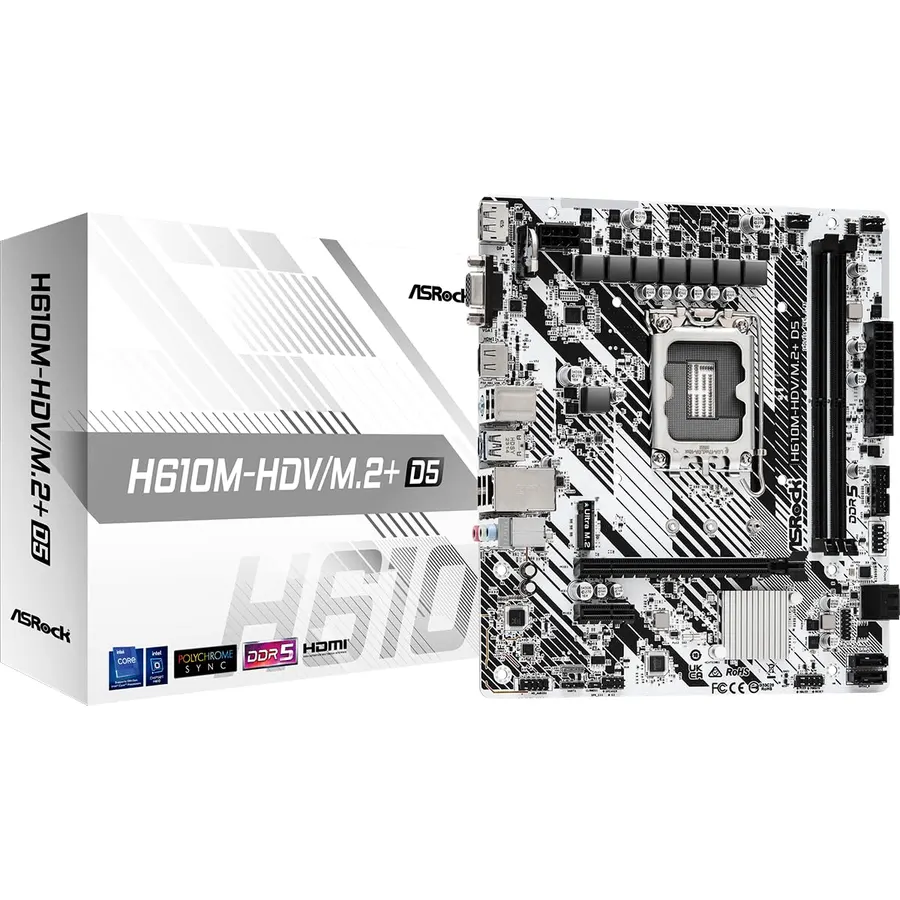 ASRock H610M-HDV/M.2+ D5 LGA 1700 Micro ATX DDR5 Intel H610 SATA 6Gb/s Micro