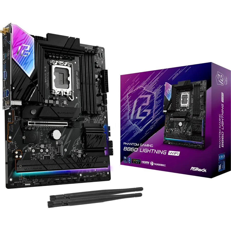 ASRock Phantom Gaming B860 Lightning WiFi 6E Intel Core Ultra LGA1851 DDR5 8933 MHz 256GB M.2 ATX Motherboard Thunderbolt SATA3 6.0 Gb/s PCIe 5.0
