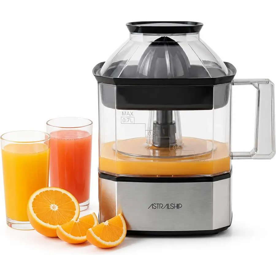 Eurolux Die Cast Stainless Steel Electric Citrus Juicer Squeezer, for Orange, Lemon, Grapefruit | 300 Watts of Power, With 2 Stainless Steel Filter Sizes for Pulp Control