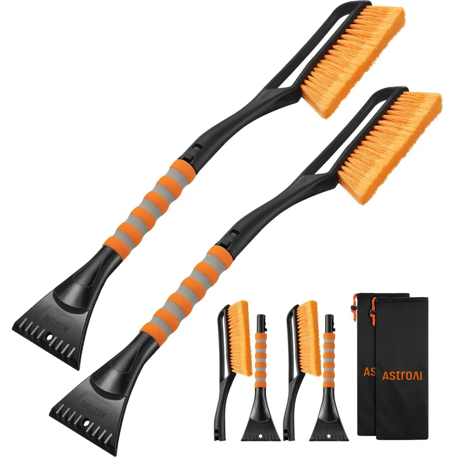 AstroAI 27" Snow Brush & Ice Scraper for Car Windshield Snow Remove, 2 Pack