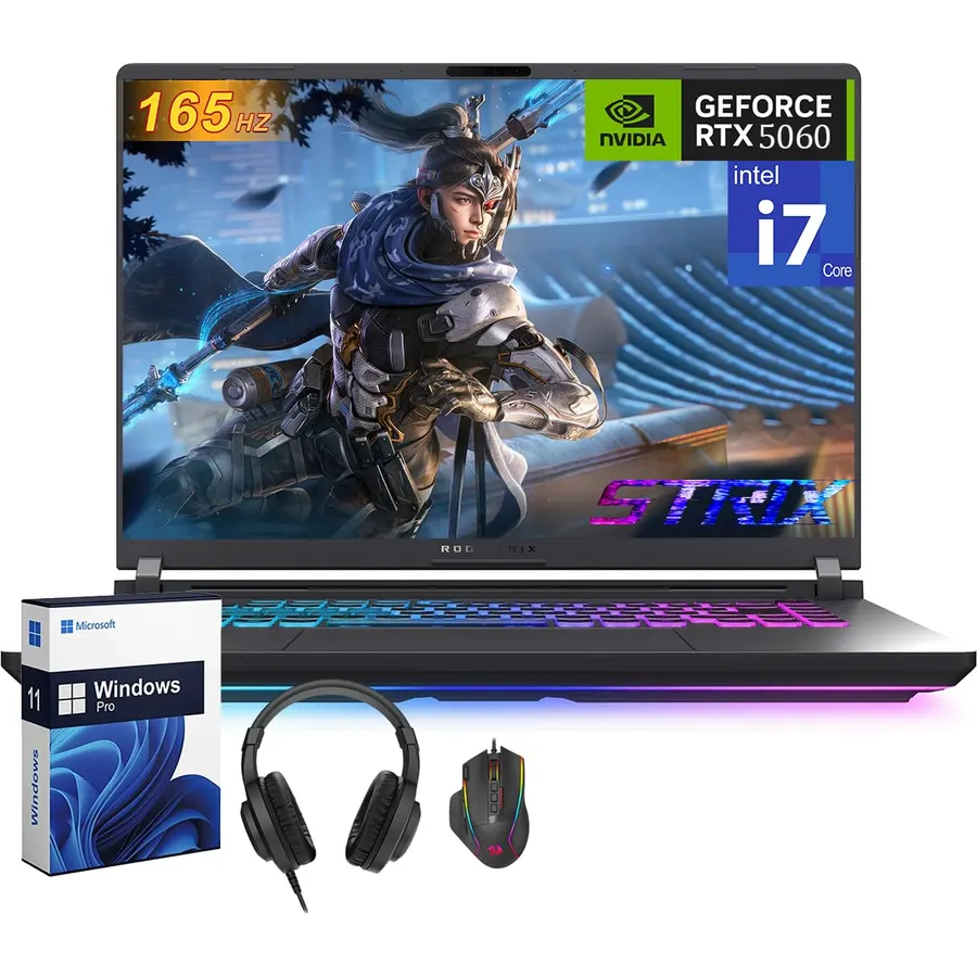 ASUS ROG Strix G16 Gaming Laptop, NVIDIA RTX 5060, Intel i7-14650HX, 16 inch 1920x1200 FHD+ 165Hz 3ms, WiFi 7, Dolby Atmos, Hires Audio, HD+ Cam, 32 GB DDR5, 2 TB SSD, Windows 11 Pro, Accessories