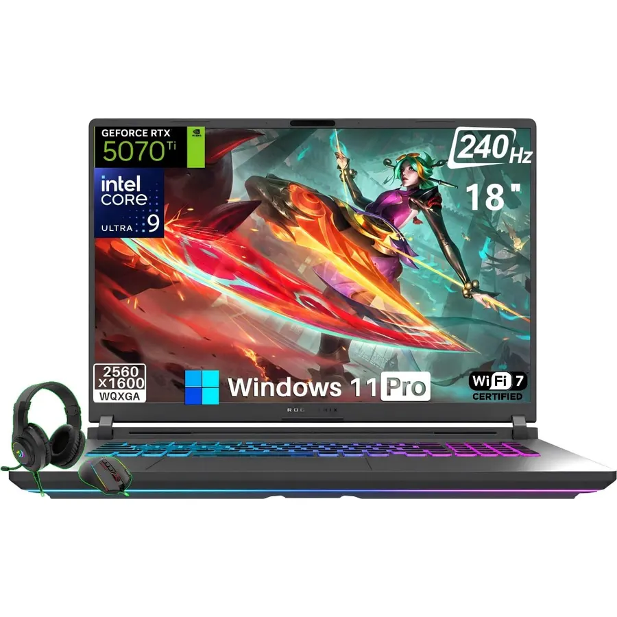 ASUS ROG Strix G18 18" WQXGA 240Hz Gaming Laptop, Intel Ultra 9 275HX, NVIDIA GeForce RTX 5070 Ti 12GB GDDR7, 64GB DDR5, 5TB Storage (4TB SSD+1TB Docking Station), RGB Backlit Keyboard, Win 11, Gray