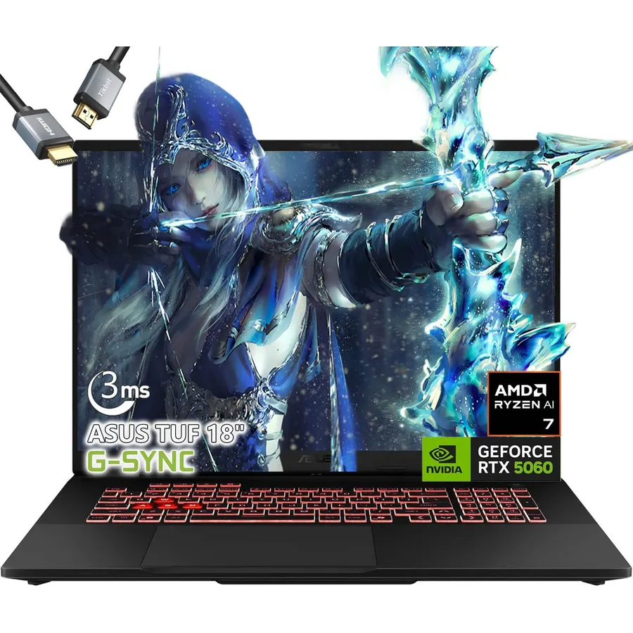 ASUS TUF A18 Gaming Laptop - AMD Ryzen 7 260 Beat i9-13905H - NVIDIA RTX 5060-64GB RAM -2TB SSD -18" WUXGA Display - RGB Backlit Keyboard -Windows 11 -FHD Camera -Gamer Creative Videao Editing
