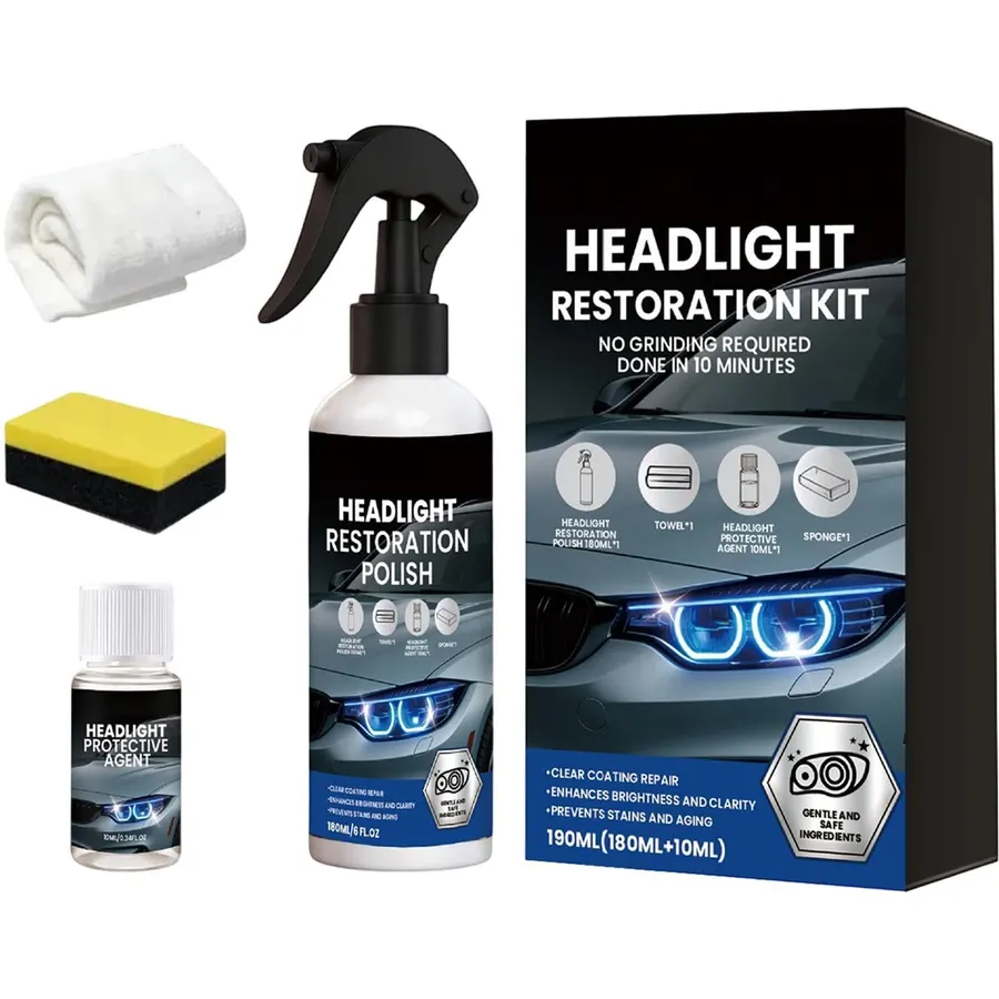 Automotive Headlight Restoration Kit - UV Blocking Len Refurbishment Spray