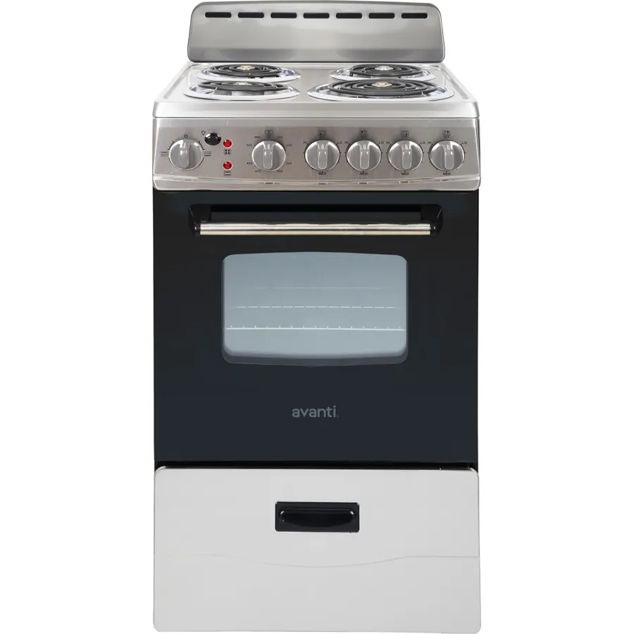 Avanti Electric Range Oven, 4 Coil Broilers, 2.1 Cu.Ft., Stainless Steel