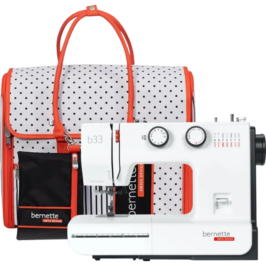 Bernette B33 Swiss-Designed Mechanical Sewing Machine | 15 Stitches, Semi‑Automatic Needle Threader, 5 mm Stitch Width, 2‑Step Presser Foot Lift, Manual Thread Cutter