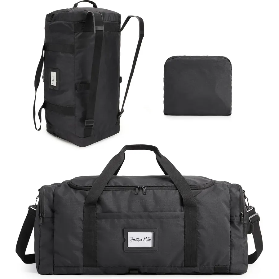 BAGSAMRT 85L Foldable Duffle Bag for Travel, Large Travel Duffel Bag for Men, 4 in 1 Travel Backpack, Carry on Weekender Bag, Black