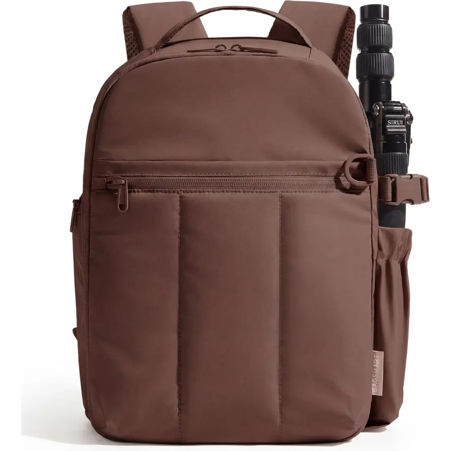 BAGSMART Camera Backpack for Women with Laptop Compartment, Coffee Brown