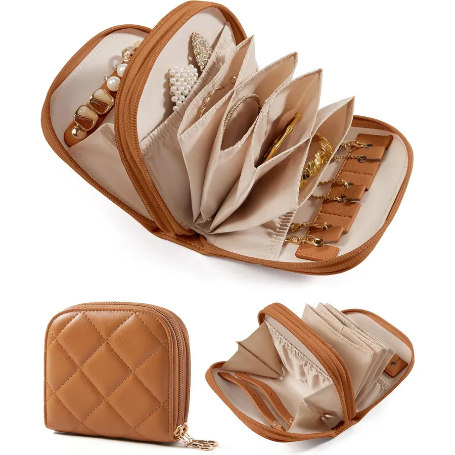 BAGSMART Travel Jewelry Case, Leather 2-Zip for Rings Necklaces