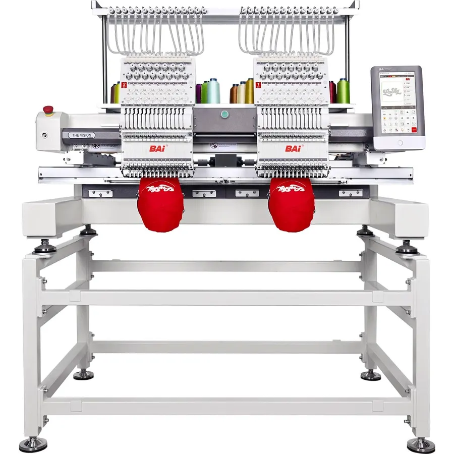 BAI The Vision 2 Head 20x16inch Commercial Embroidery Machine 15 Needle, True Stable 1200SPM, 10-Year Lifespan, Institch OS5 via Institch to Wi-Fi, Calculating Costs and Design Software for Business