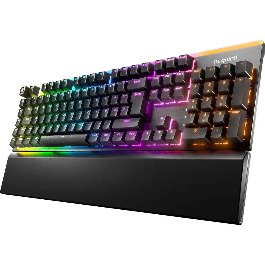 be quiet! German Light Mount Keyboard, Factory-Lubricated Mechanical Silent Switches, 3 Layers of Foam, Extra Silent keystrokes, PBT Doubler-Shot keycaps, ARGB, 3D Media Wheel