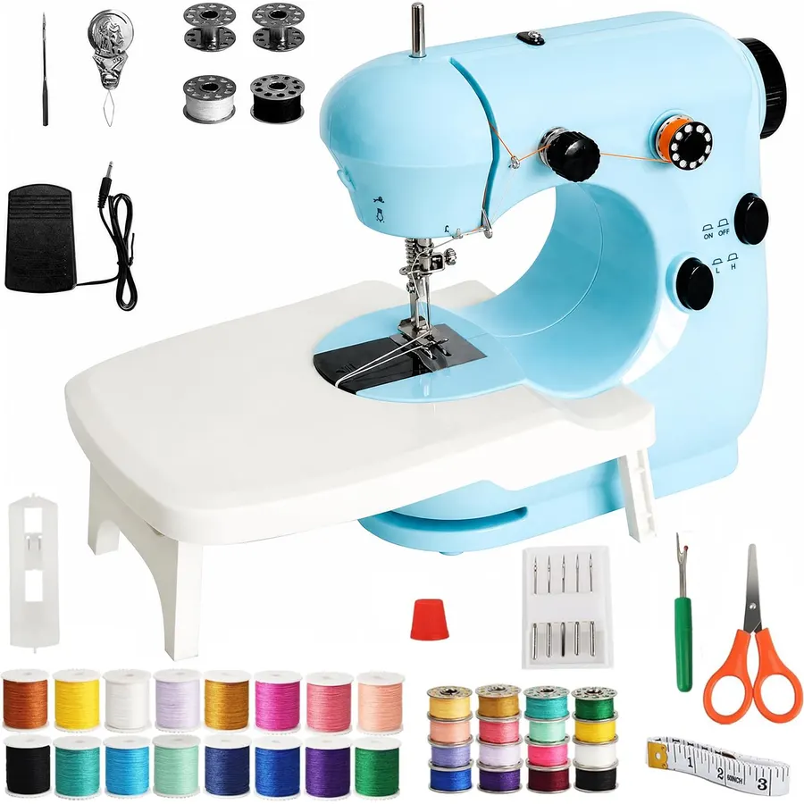 Beginner sewing machine - Compact & Dual-Speed Portable Mini Sewing Machine with LED Light & Extension Table | Easy-to-Use Beginner-Friendly Tool for DIY Crafts, Clothing Repairs, Home Quick Fixes
