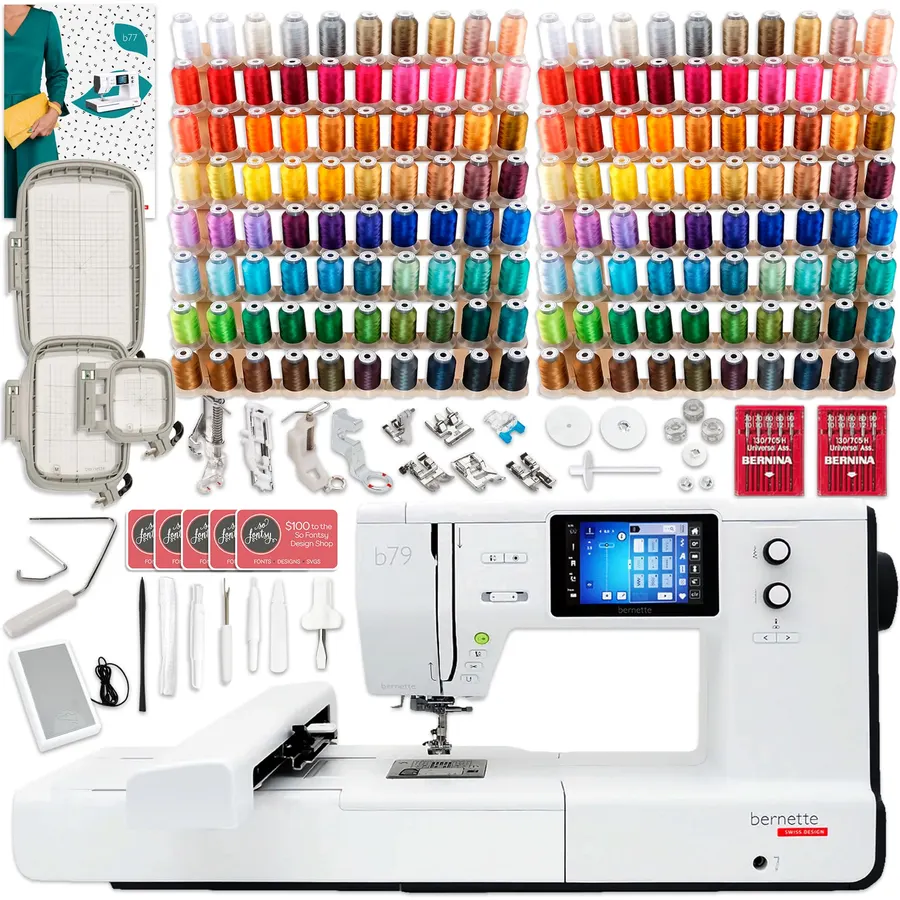 Bernette B70 6" x 10" Embroidery Machine with 160 Embroidery Threads and Premium Accessory Package