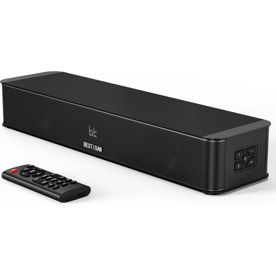 BESTISAN 2.1ch Sound Bar with Built-in Subwoofer, 120W Peak Power, HDMI ARC/Opt/AUX/USB/Bluetooth 5.3, 3 EQ Modes & Volume Boost, 16.5" All-in-One for TV/PC/Gaming/Projector