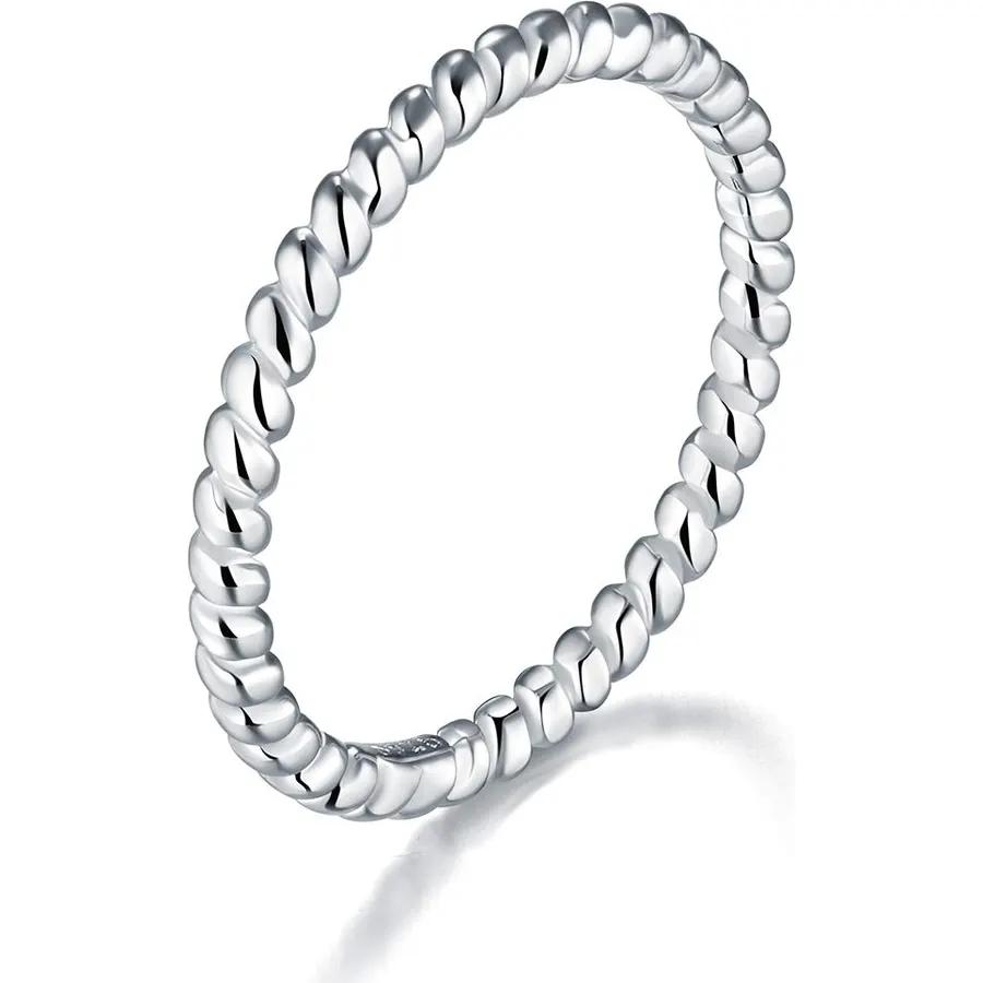 BORUO Stackable Ring for Women, Sterling Silver Twisted Band, 2mm Size 4-12