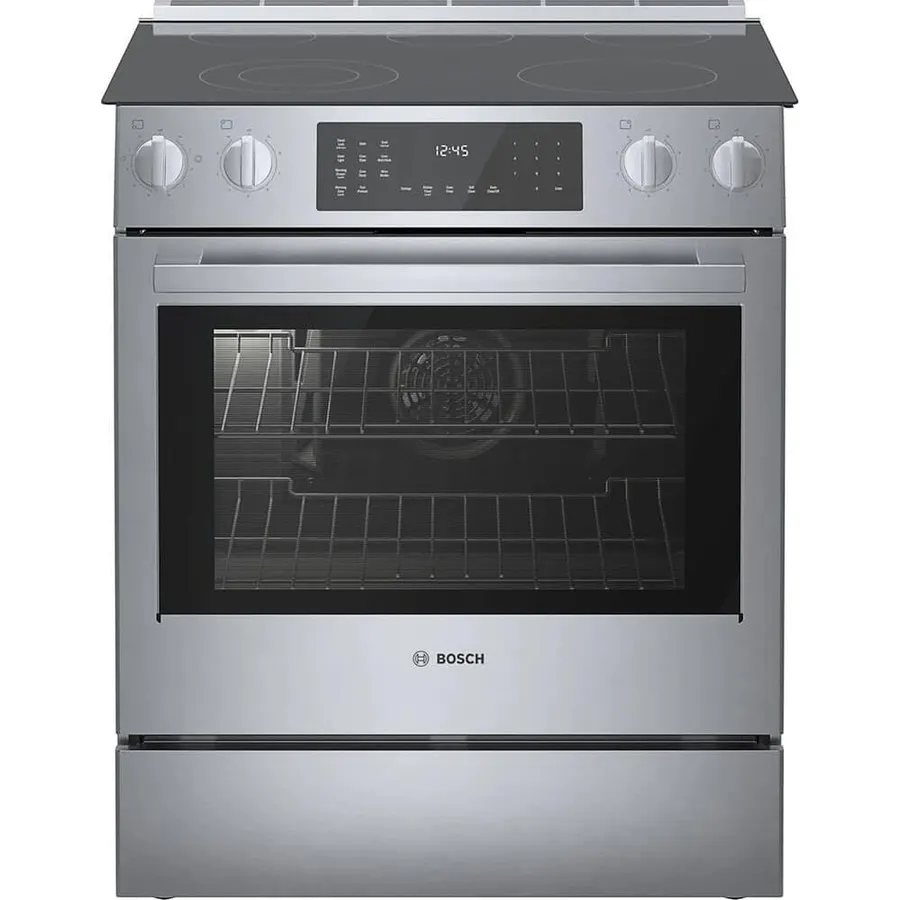 Bosch 800 Series 30 in 5 Burner Element Slide-in Electric Range in Stainless Steel with True Convection Oven and Self-Cleaning HEI8056U