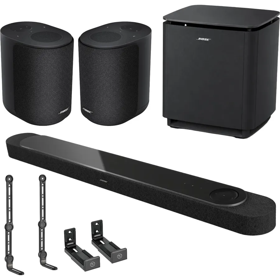 Bose Lifestyle Ultra Soundbar with Ultra Subwoofer Bundle + 2 Soundbar Mount Options, Dolby Atmos Home Theater System with Wi-Fi, Bluetooth (Black, Soundbar + Subwoofer + 2 Surround)